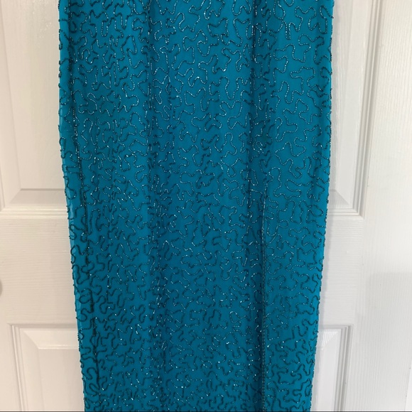 GRACE ORIGINALS Vintage Beaded Silk Gown Blue XS - Picture 4 of 16